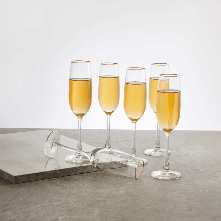OCEAN  6-piece Gold Rimmed Flute Champagne Glass set -210 ml