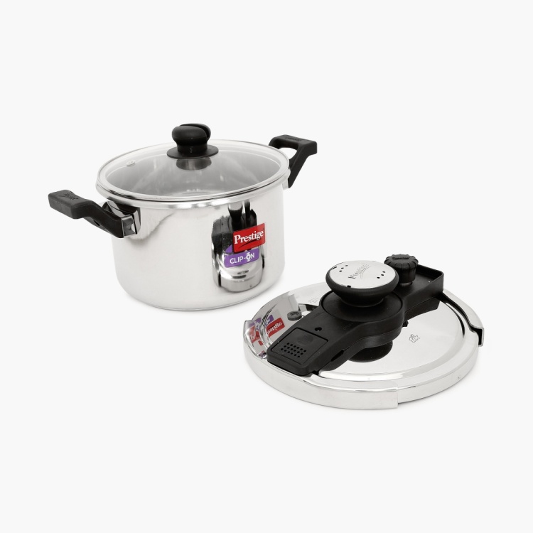 PRESTIGE Clip-On Stainless Steel Pressure Cooker With Glass Lid ...