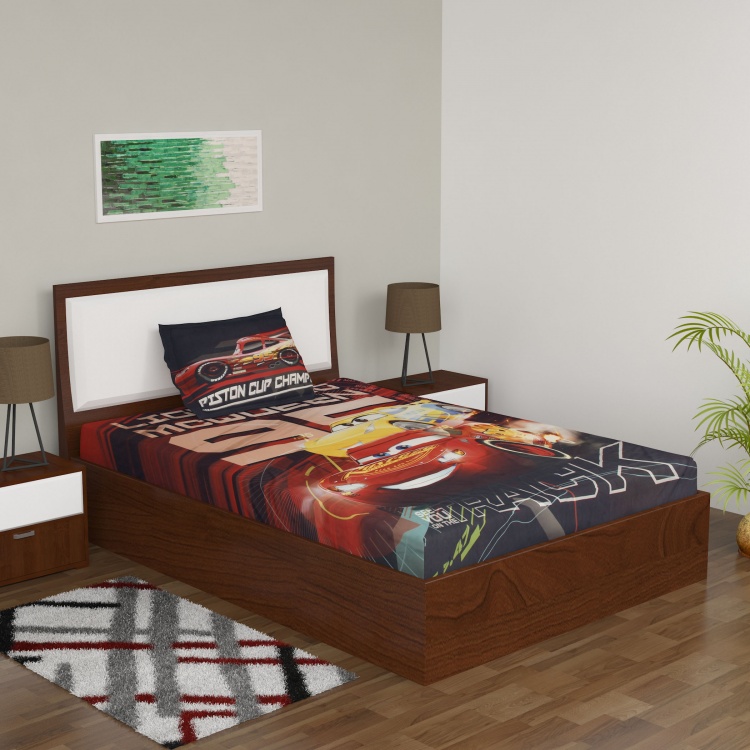 Cars Printed Single Bedsheet And Pillow Cover