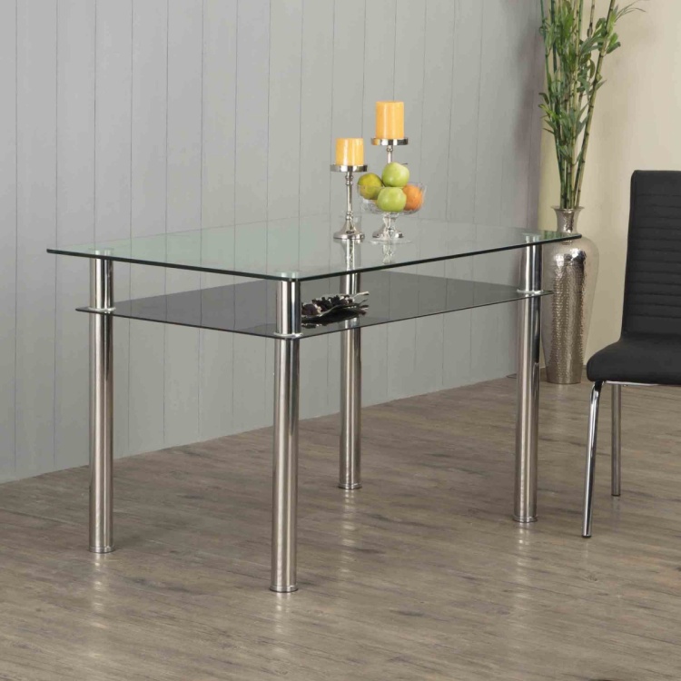 Floris Tempered Glass And Stainless Steel Dining Table 6 Seater Transparent