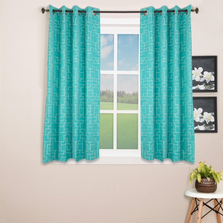 Floss Geometric Design Window Curtain-Set Of 2 Pcs