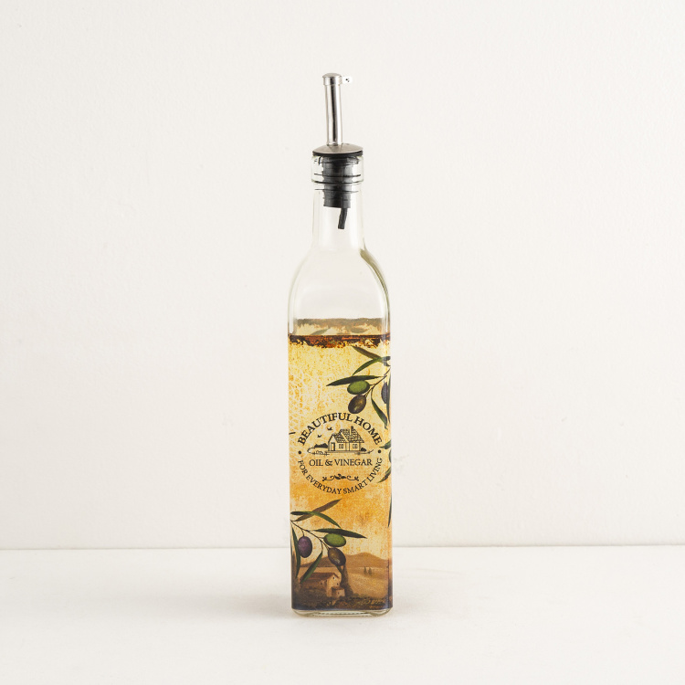 Beautiful Home Printed Bottles - Glass -500ml -Oil And Vinegar Bottle 5.7 cm  W x 5.7 cm  H x 31 cm  diameter -Brown