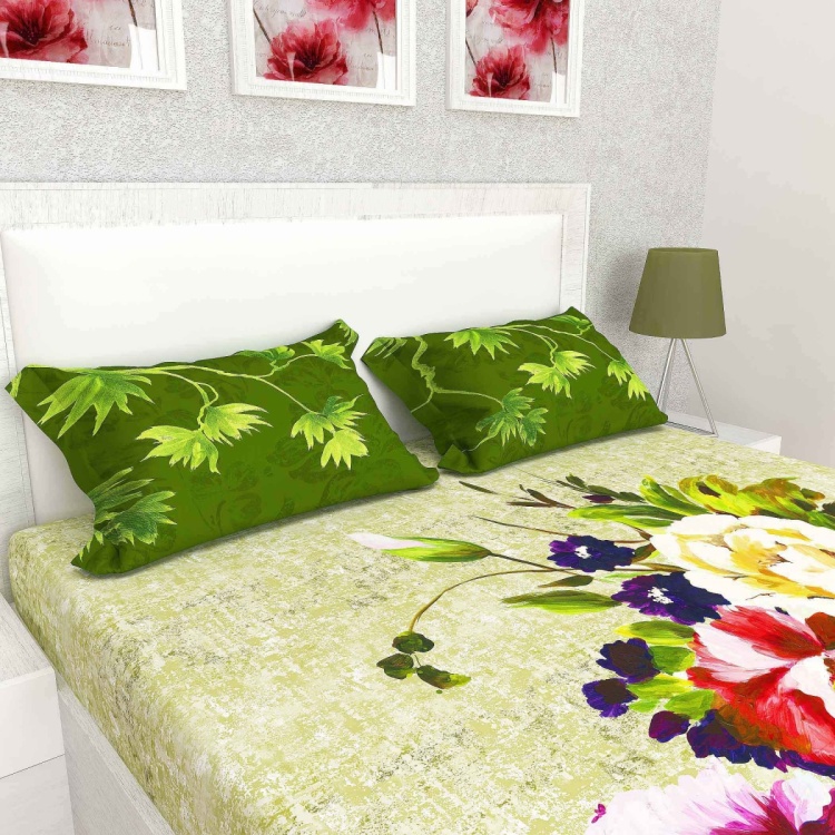 MATRIX Floral Print Cotton 3-Pc. King Size Bedsheet Set - 240 x 274 cm