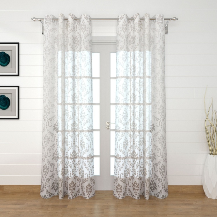 Marshmallow Burntout Floral Semi Sheer Door Curtain Pair - 110 x 225 cm