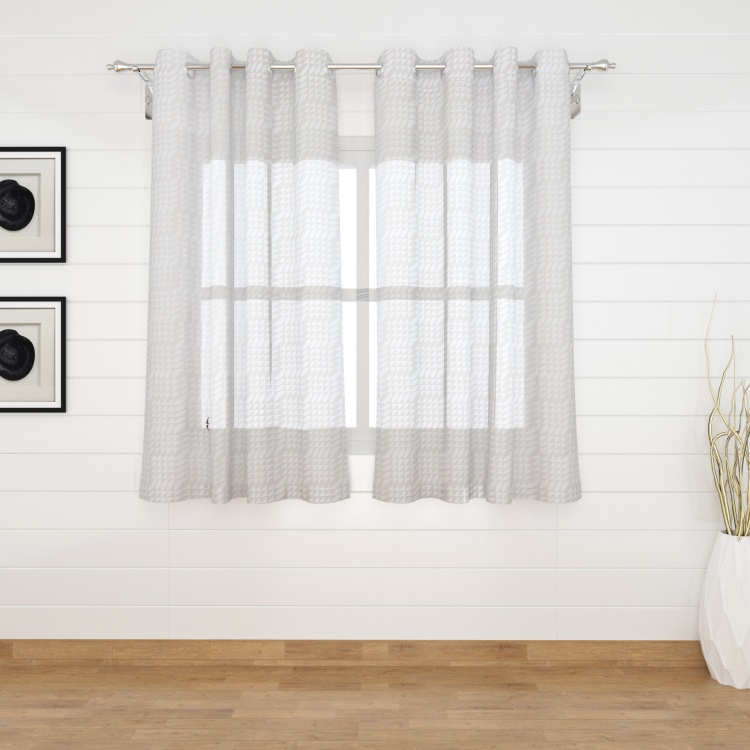 Marshmallow Burntout Geometric Semi Sheer Window Curtain Pair - 110 x 160 cm