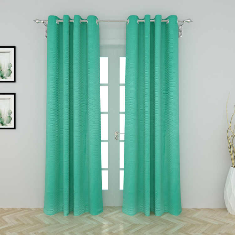 Seirra Solid Geometric Polyester Door Curtain  : 225 cm x 110 cm Blue