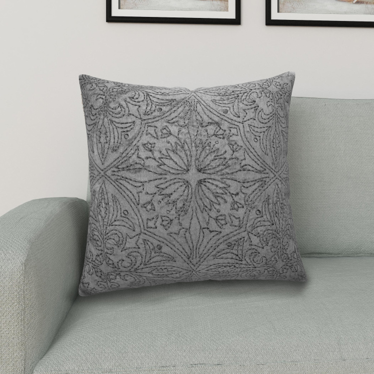 Marshmallow Floral Embroidery Cushion Cover - 40 x 40 cm