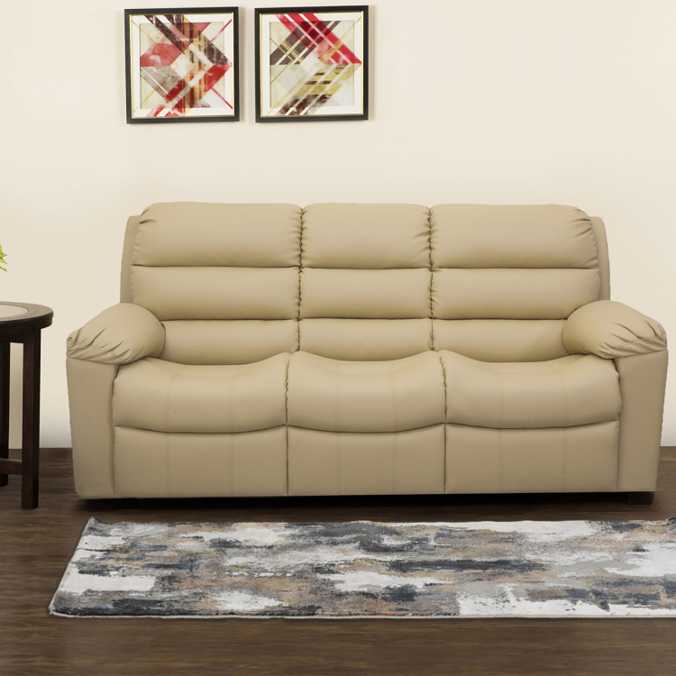 Petals Faux Leather Sofa- 3 Seater - Beige