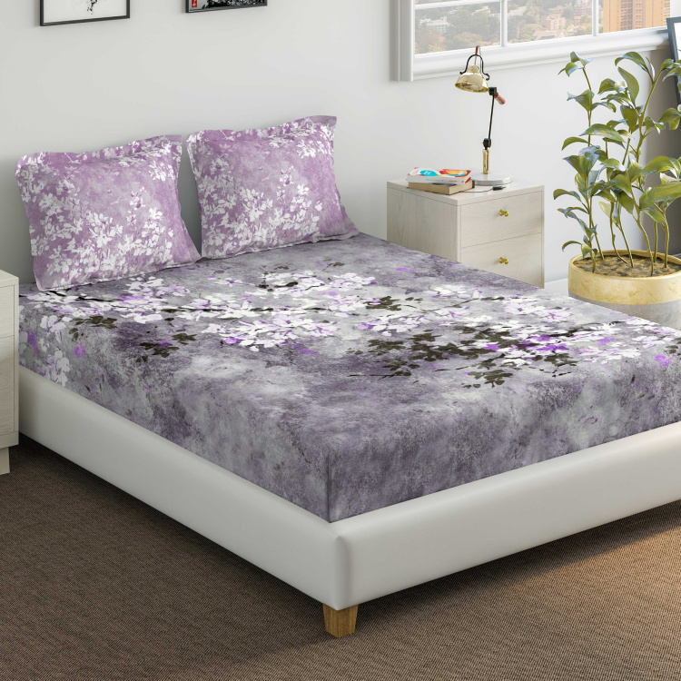 D'DECOR Platinum Floral Print 3-Piece King-Size Bedsheet Set - 274 x 274 cm