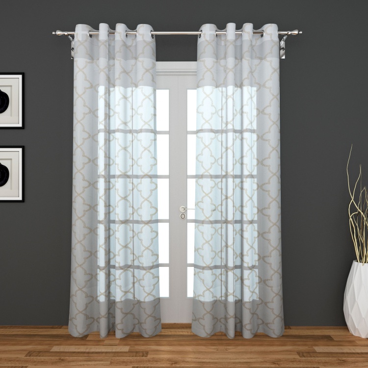 Crystal Trellis Printed Door Curtains - Set Of 2 Pcs - Polyester - 225 cm x 110 cm - Beige