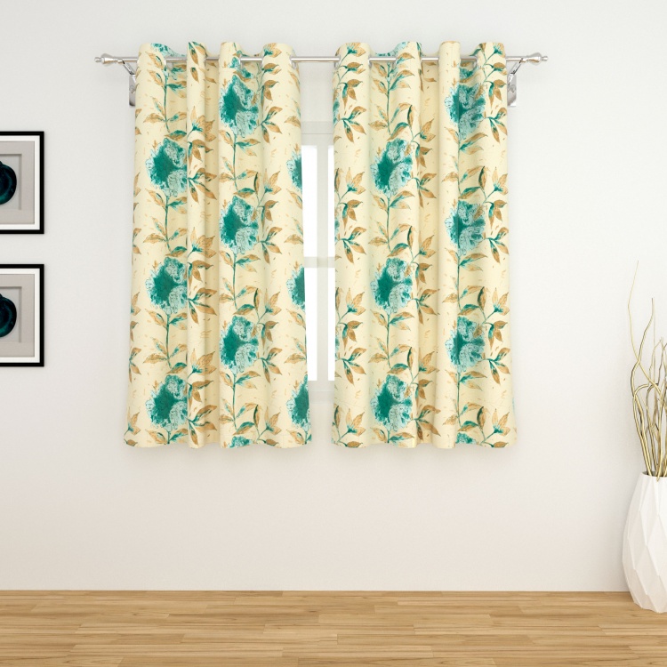 Matrix Panama Floral Print Cotton Window Curtain Pair - 135 x 160 cm