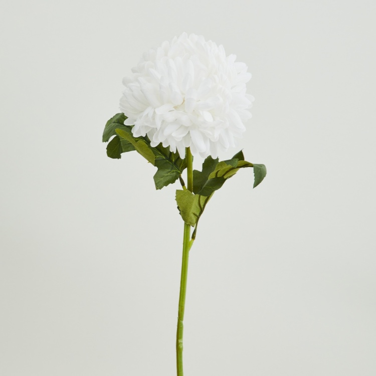 Botanical Flower Solid Single Pc. Artificial Garden Flower-Mum Ball Stem-Plastic - White