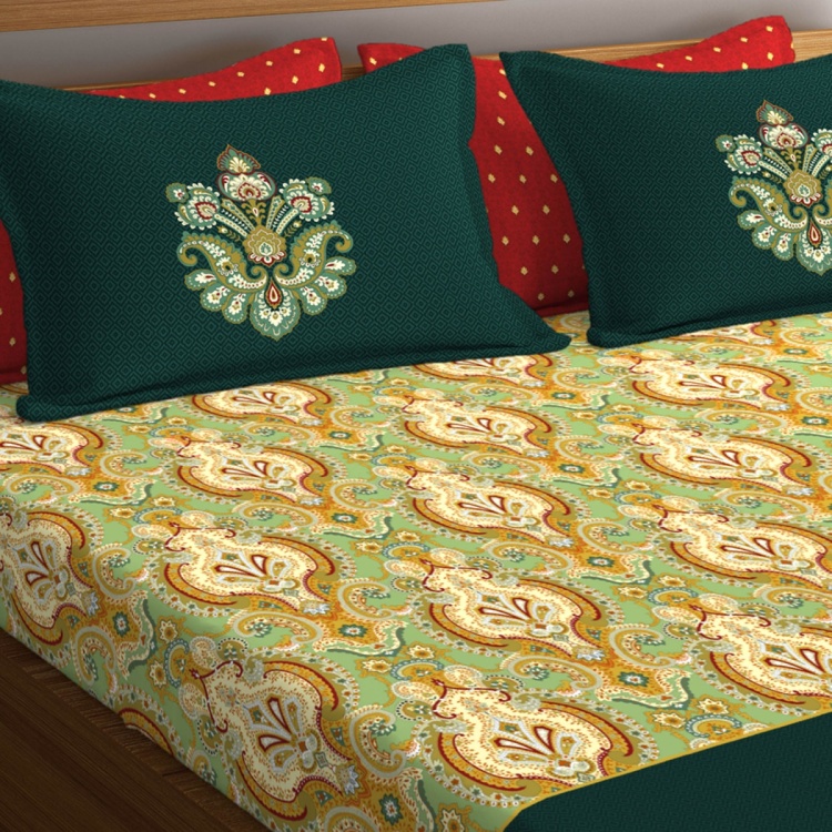 PORTICO Shubhmangalam Printed Cotton King Bed Linen-Set Of 3 Pcs.