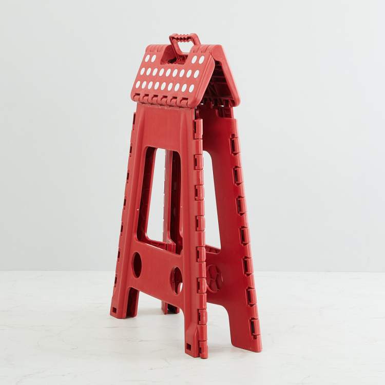 Saffiano Cygnus Printed  Folding Stool - 29 cm x 22 cm x 45 cm - Plastic - Red