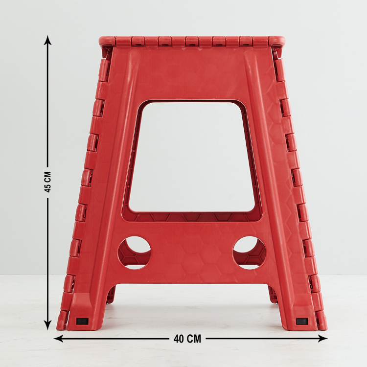 Saffiano Cygnus Printed  Folding Stool - 29 cm x 22 cm x 45 cm - Plastic - Red