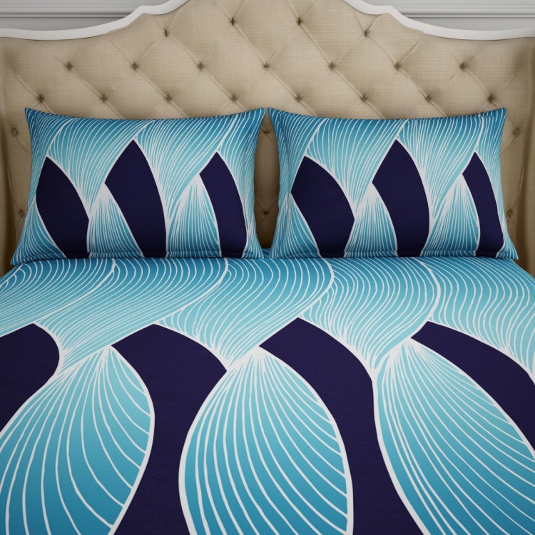 SPACES Printed Cotton Double Bedsheet with Pillow Covers - Set of 3 Pcs.