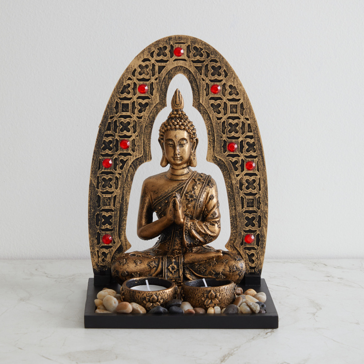 Rennaisance Gold Polyresin Buddha Figurine T-Light Holder