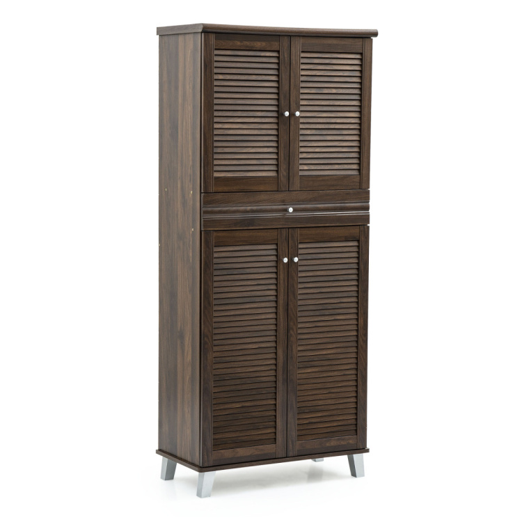 Lewis Four Door Shoe Cabinet With One Drawer- 24 Shoes - Brown