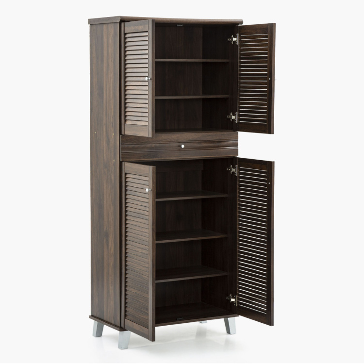 Lewis Four Door Shoe Cabinet With One Drawer- 24 Shoes - Brown