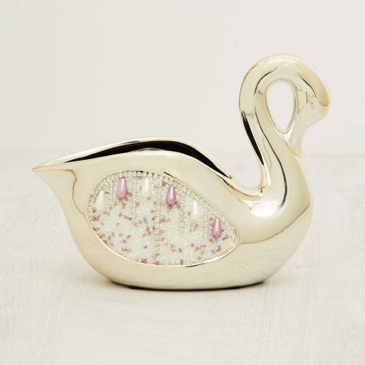 Splendid Beaded Swan-Shaped Basket - 11 x 18 cm