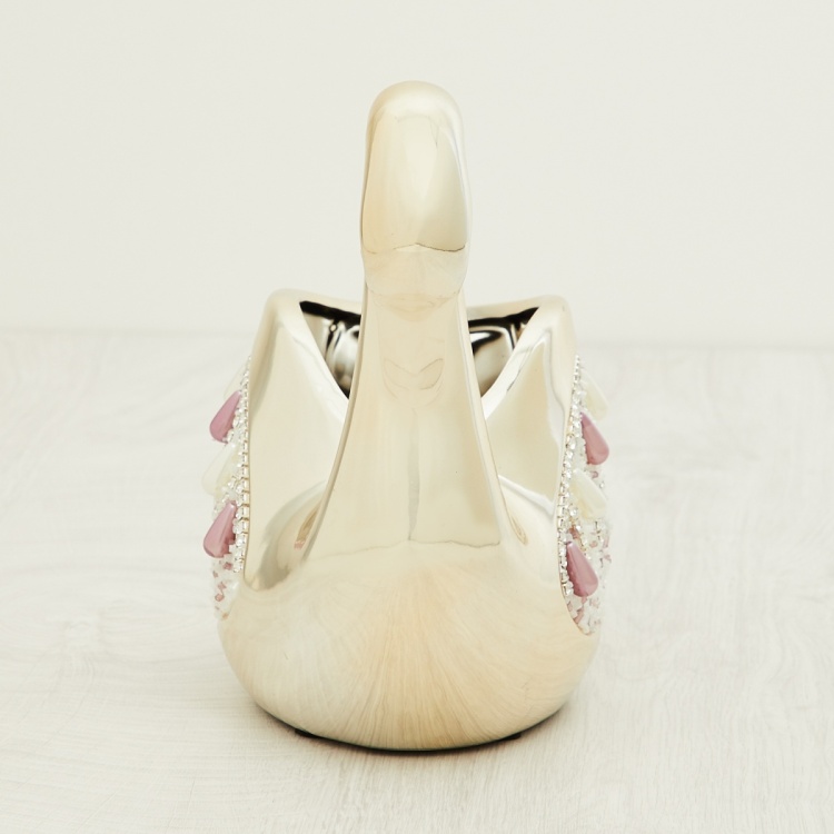Splendid Beaded Swan-Shaped Basket - 11 x 18 cm
