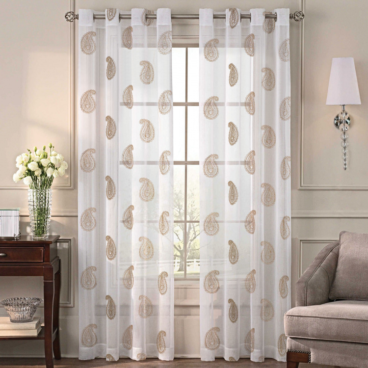 DECO WINDOW Printed Sheer Door Curtain Pair - 132 x 274 cm