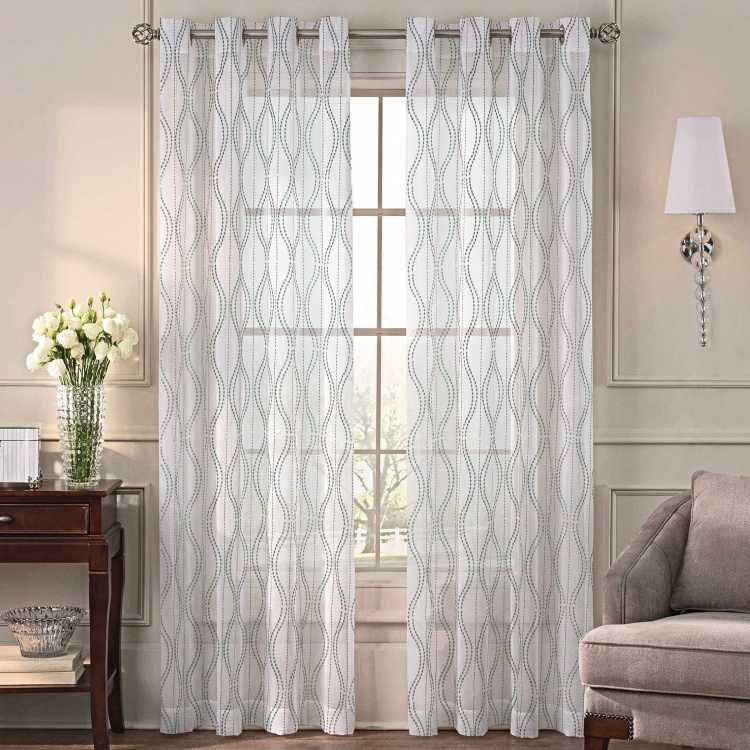 DECO WINDOW Printed Sheer Door Curtain Pair - 132 x 228 cm