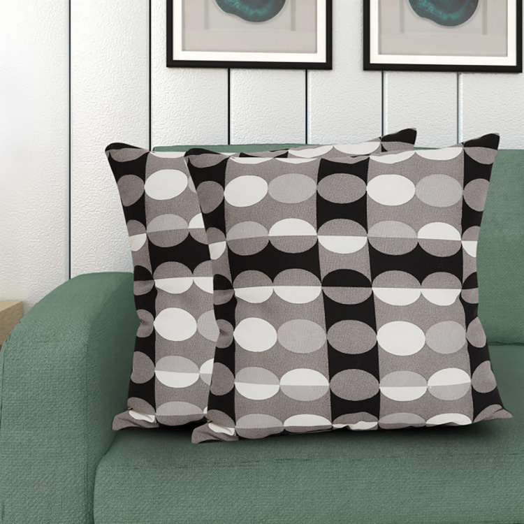 Ebony Grace Printed Cotton Filled Cushion- Set Of 2 Pcs.- 40 x 40cm