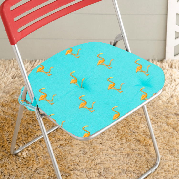 Elite Flamingo Printed Chair Pad - Cotton - 38 cm x 38 cm x 4 cm