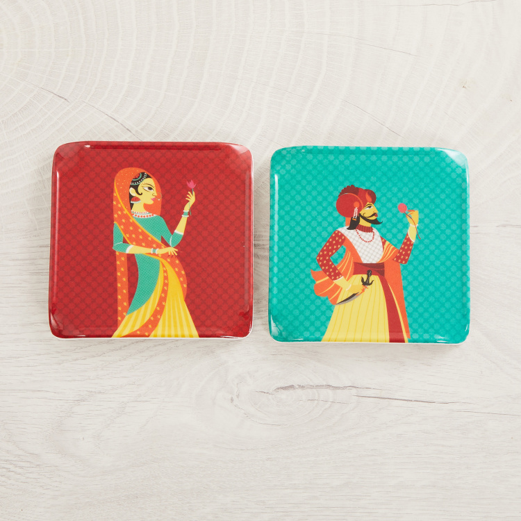 Raisa-Retro Printed Coaster Set  - Melamine -  Coaster 8.5 cm  L x 8.5 cm  W  - Multicolour