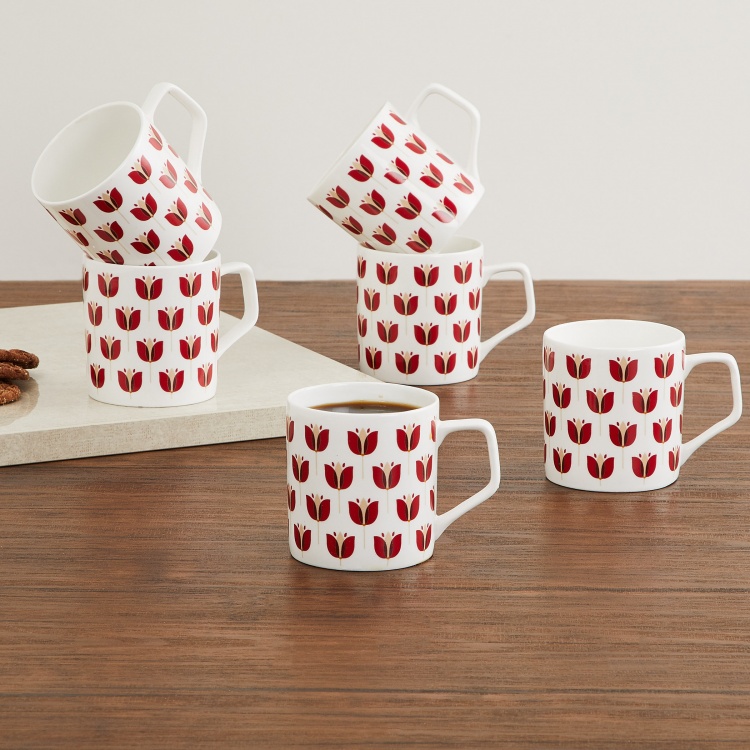 Mandarin Printed Bone China Coffee Mugs - Set of 6