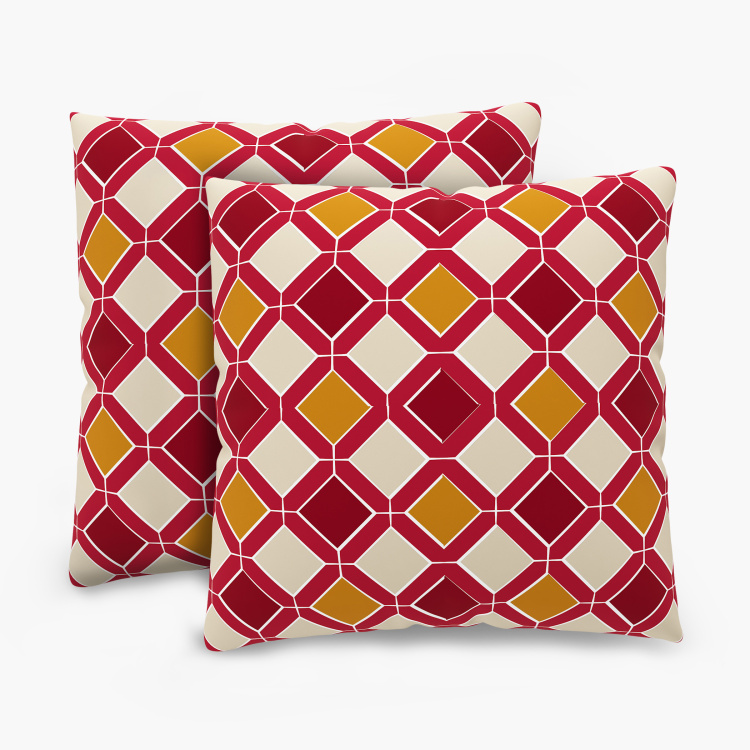 Ebony Nomad Geometric Polyester Ebony Nomad Printed Filled Cushions-: Set of 2 Pcs - 40 x 40 cm