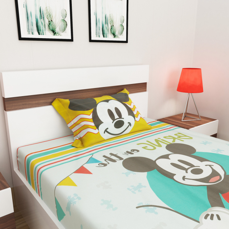 Mickey And Minnie Printed Cotton Bed Sheet-Set Of 2 Pcs.