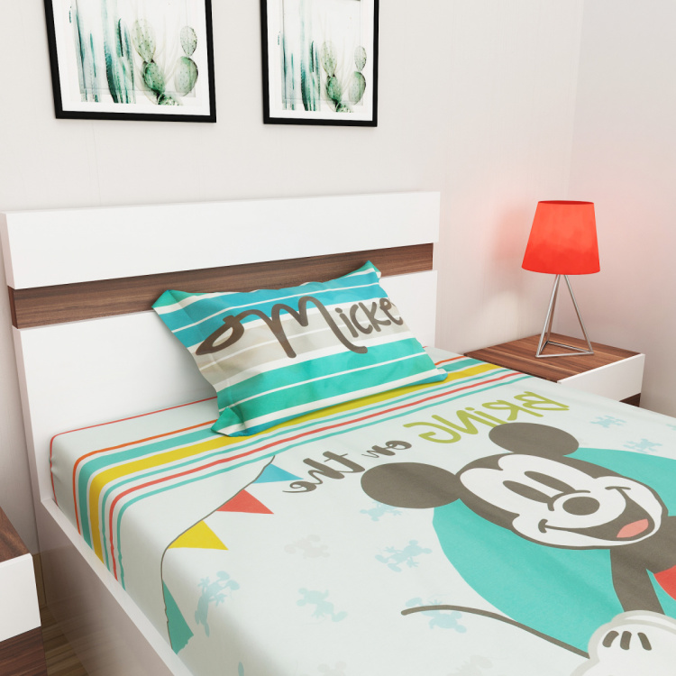 Mickey And Minnie Printed Cotton Bed Sheet-Set Of 2 Pcs.