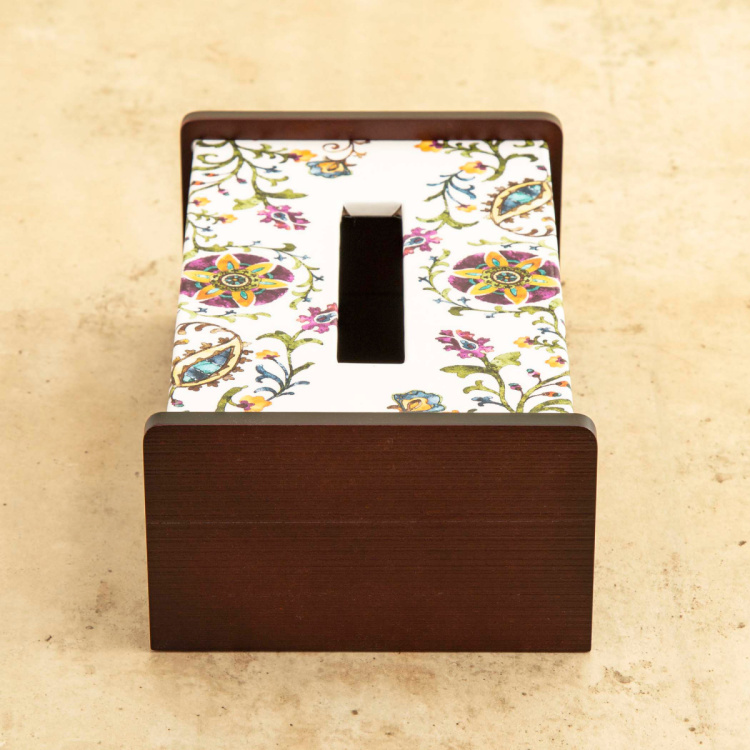 Alora-Fiore Printed Multicolour Wood Tissue Holder - 23 cm x 14 cm x 8 cm
