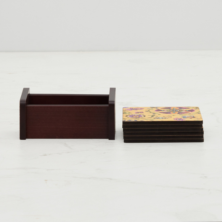 Alora-Fiore Printed Wooden Coaster Set - 10 cm x 10 cm