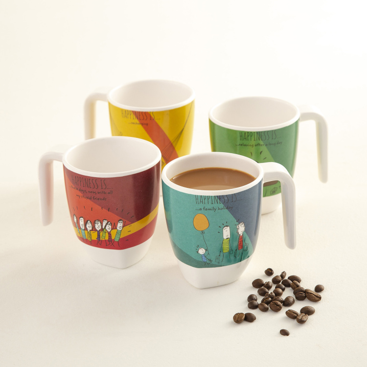 Happiness Printed Sets  - Melamine -  Coffee Mug - 11 cm  L x 8 cm  W x 9 cm  H   - Non-Microwavable -  Multicolour