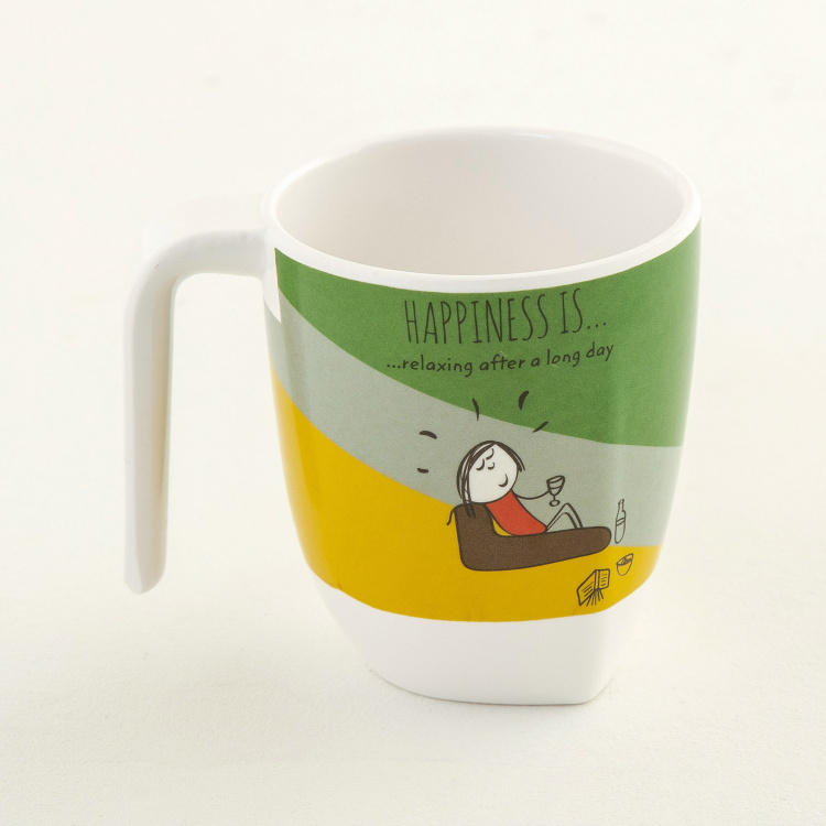Happiness Printed Sets  - Melamine -  Coffee Mug - 11 cm  L x 8 cm  W x 9 cm  H   - Non-Microwavable -  Multicolour
