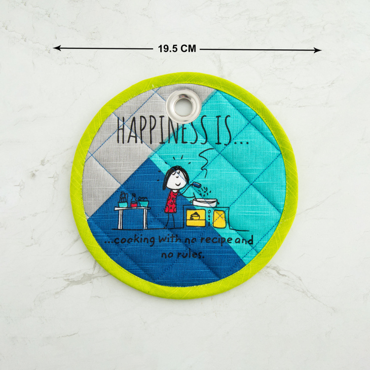 Happiness Set of 2 Printed Reversible Pot Holder