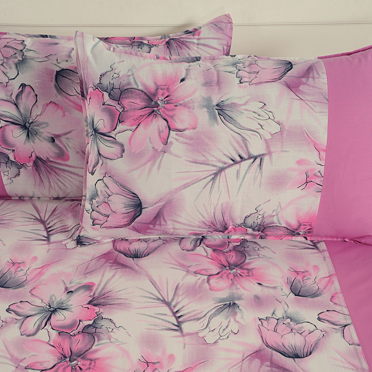 SWAYAM Floral Print Cotton Double Bedsheet-Set Of 3 Pcs.