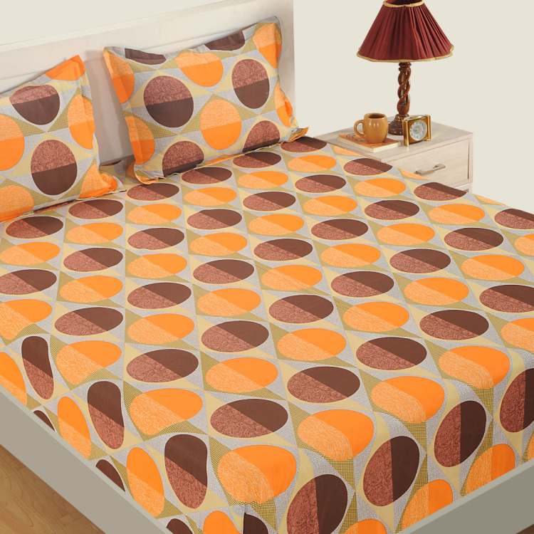 SWAYAM Geometric Cotton Double Bedsheet-Set Of 3 Pcs.