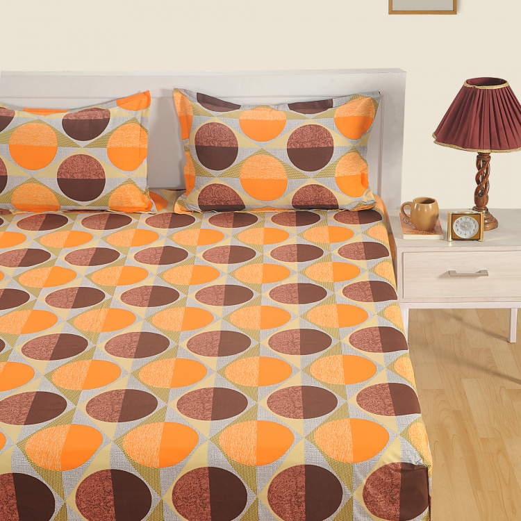 SWAYAM Geometric Cotton Double Bedsheet-Set Of 3 Pcs.
