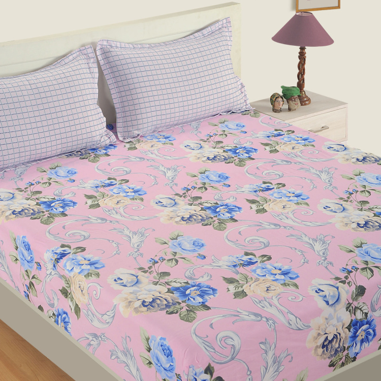 SWAYAM Floral Cotton Double Bedsheet-Set Of 3 Pcs.