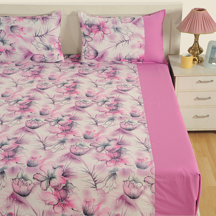 SWAYAM Floral Print Cotton Double Bedsheet-Set Of 3 Pcs.