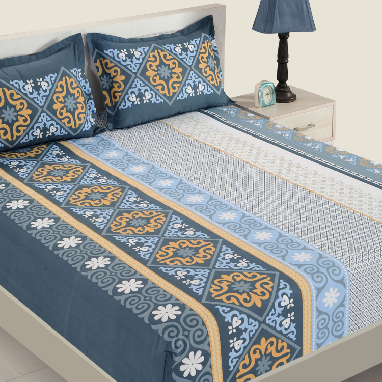 SWAYAM Ethnic Print Cotton Double Bedsheet-Set Of 3 Pcs.