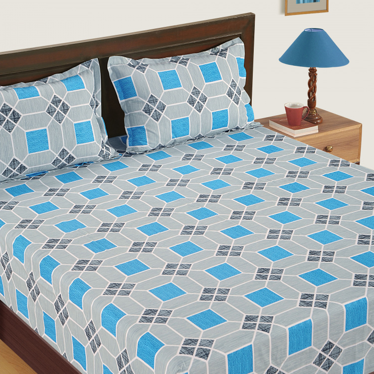 SWAYAM Geometric Cotton Single Bedsheet-Set Of 2 Pcs.