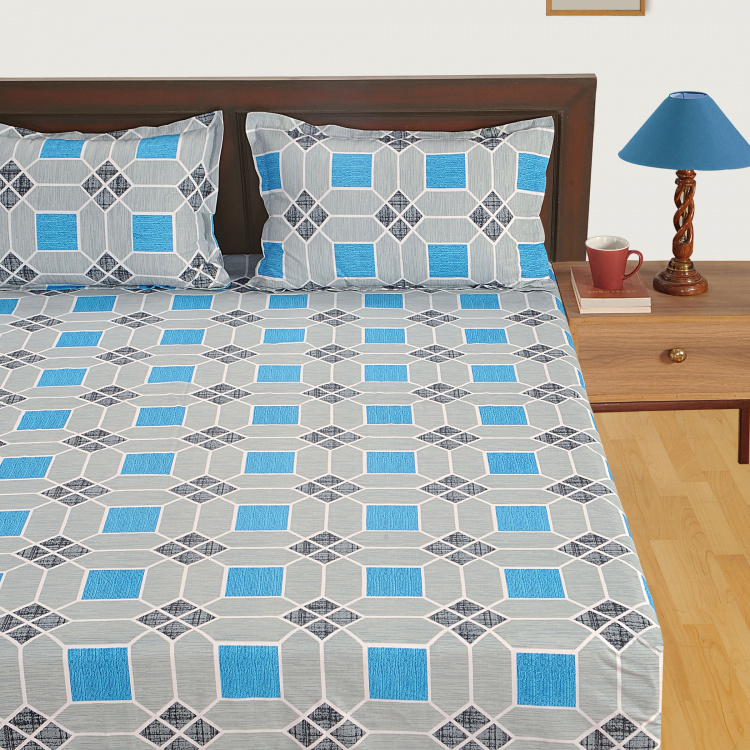 SWAYAM Geometric Cotton Single Bedsheet-Set Of 2 Pcs.