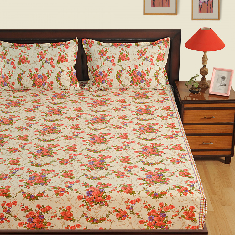 SWAYAM Floral Print Cotton Single Bedsheet-Set Of 2 Pcs.