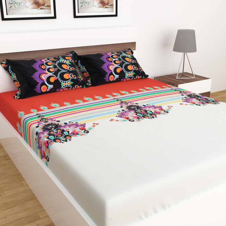 Designer Homes Printed King Size Bedsheets - Set of 3 Pcs.