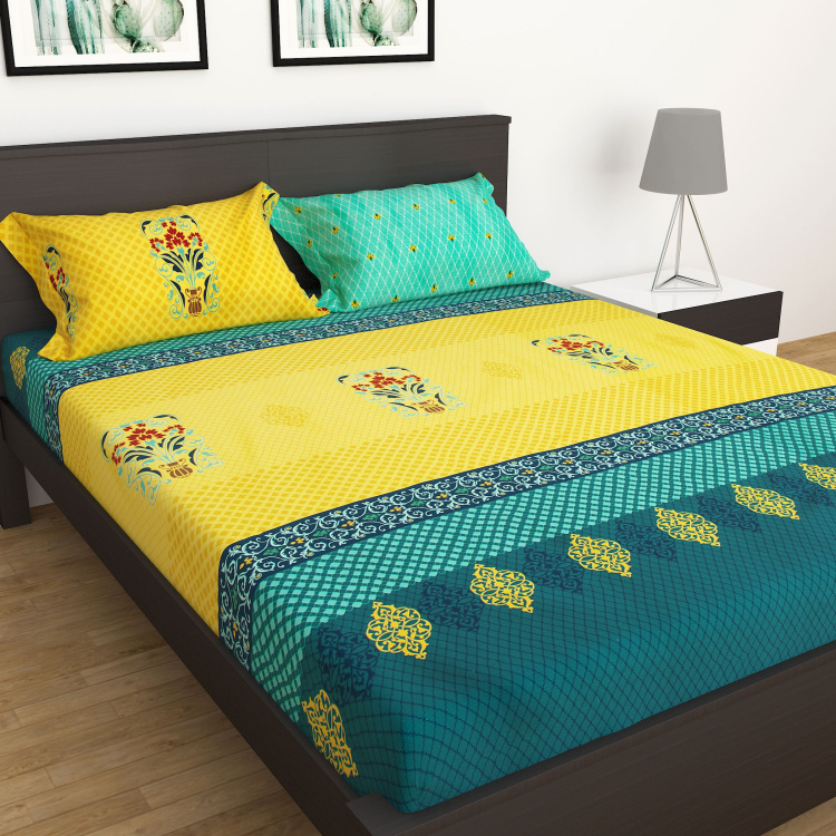 Designer Homes Printed King Size Bedsheet Set - 180 x 195 cm